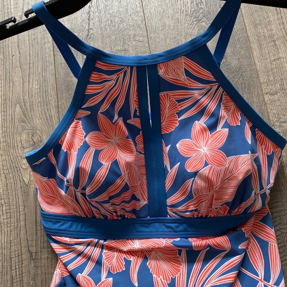 NWT Tropical Blue LANDS END Keyhole High Neck Tankini Top - Sz 8 - Picture 3 of 7